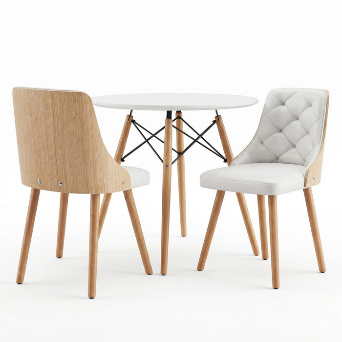 Artiss Dining Table and Chairs Set 3PCS 90cm 2 Seater Round Dining Set for Kitchen, Apartment, Dining Room White