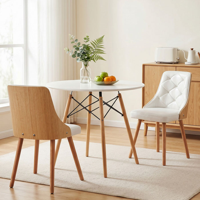 Artiss Dining Table and Chairs Set 3PCS 90cm 2 Seater Round Dining Set for Kitchen, Apartment, Dining Room White
