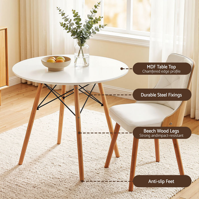 Artiss Dining Table and Chairs Set 3PCS 90cm 2 Seater Round Dining Set for Kitchen, Apartment, Dining Room White