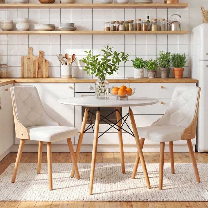 Artiss Dining Table and Chairs Set 3PCS 90cm 2 Seater Round Dining Set for Kitchen, Apartment, Dining Room White