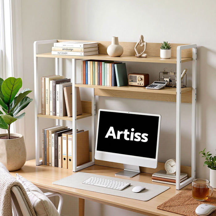 Artist Desk Organizer 2-Tier Desk Shelf 24cm Depth for Unblocked Monitor View Asymmetrical Desk Hutch Dorm for WFH & Gaming Heavy-Duty