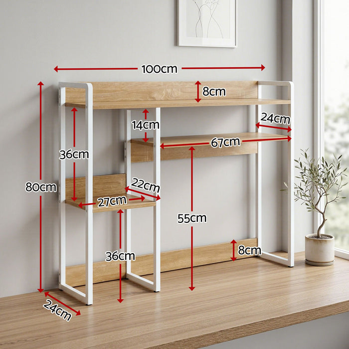Artist Desk Organizer 2-Tier Desk Shelf 24cm Depth for Unblocked Monitor View Asymmetrical Desk Hutch Dorm for WFH & Gaming Heavy-Duty