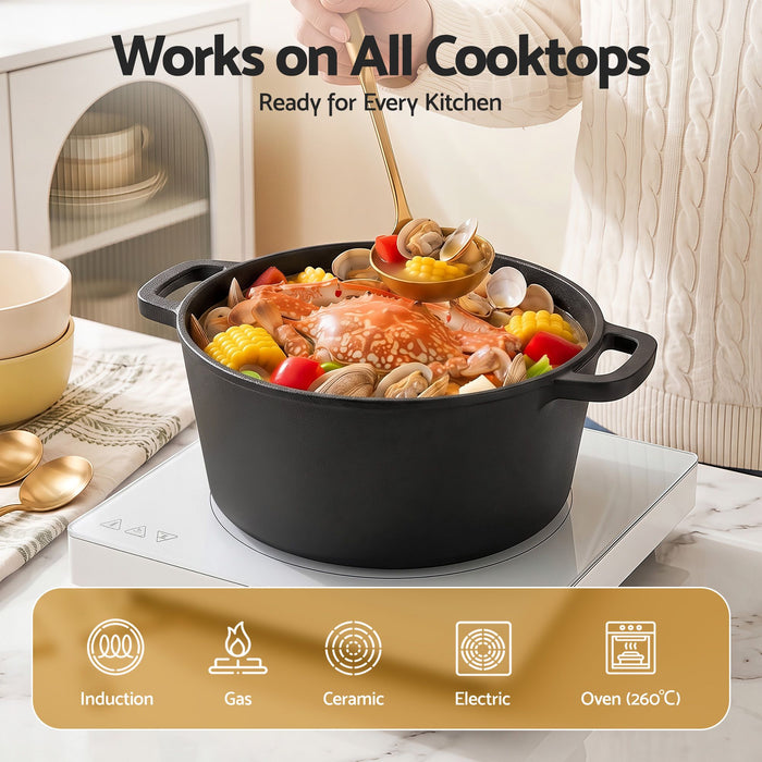 5-Star Chef 5L 2-In-1 Pre-Seasoned Cast Iron Dutch Oven Pot with Lid and Dual Handles for Sourdough Bread Baking