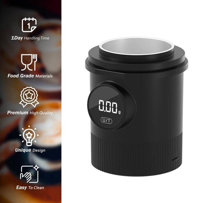 Mornest Espresso Dosing Cup with Scale – 58mm Portafilter Compatible, 0.1g Precision, USB-C Rechargeable with LED Display, Mess-Free Coffee Workflow (Black)