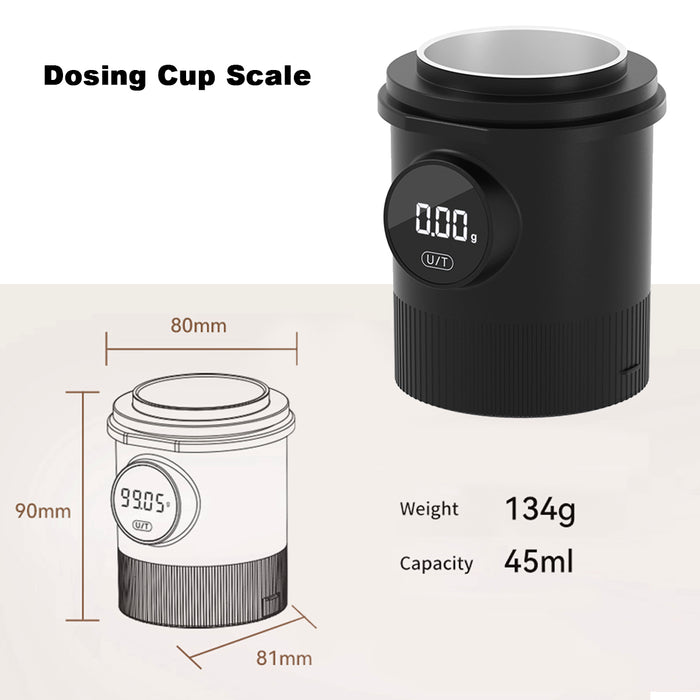 Mornest Espresso Dosing Cup with Scale – 58mm Portafilter Compatible, 0.1g Precision, USB-C Rechargeable with LED Display, Mess-Free Coffee Workflow (Black)
