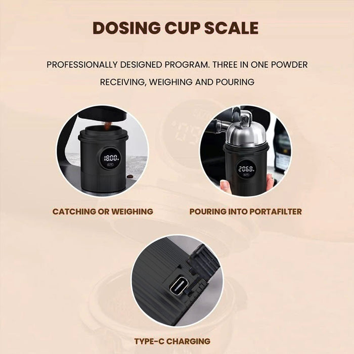 Mornest Espresso Dosing Cup with Scale – 58mm Portafilter Compatible, 0.1g Precision, USB-C Rechargeable with LED Display, Mess-Free Coffee Workflow (Black)