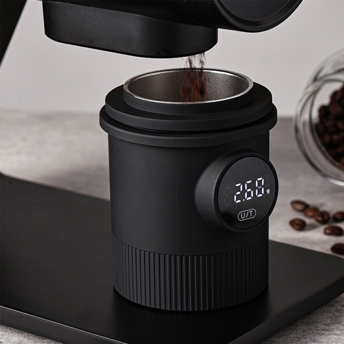 Mornest Espresso Dosing Cup with Scale – 58mm Portafilter Compatible, 0.1g Precision, USB-C Rechargeable with LED Display, Mess-Free Coffee Workflow (Black)