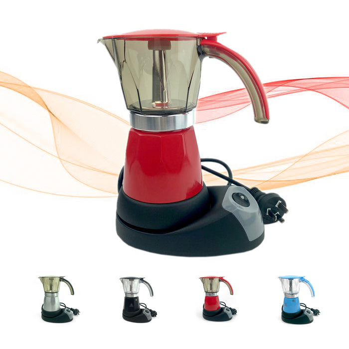 Electric Moka Coffee Maker Espresso Machine Italian Classic 6 Cups Auto Power 4 Colors