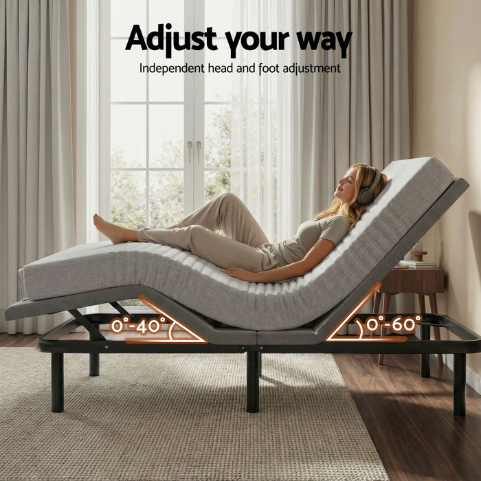 Artiss Queen Bed Frame and Giselle Bedding Queen Memory Foam Mattress Set, Electric Bed Base with Zero Gravity & 7 Zone Cooling Comfort for Back Pain Relief, Black & Grey, 15cm Thickness