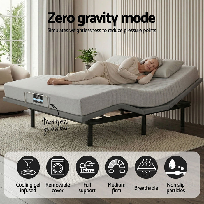 Artiss Queen Bed Frame and Giselle Bedding Queen Memory Foam Mattress Set, Electric Bed Base with Zero Gravity & 7 Zone Cooling Comfort for Back Pain Relief, Black & Grey, 15cm Thickness
