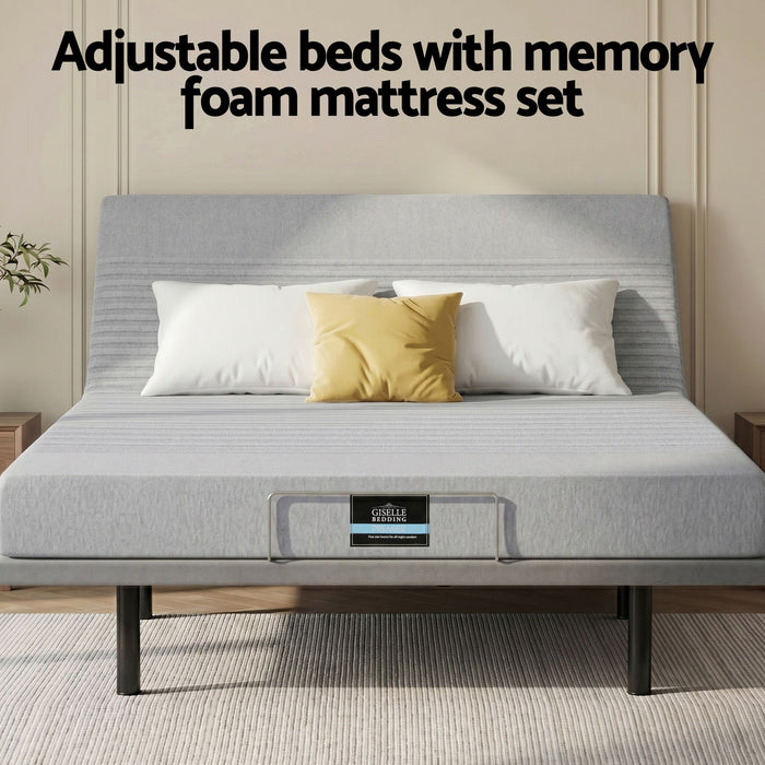 Artiss Queen Bed Frame and Giselle Bedding Queen Memory Foam Mattress Set, Electric Bed Base with Zero Gravity & 7 Zone Cooling Comfort for Back Pain Relief, Black & Grey, 15cm Thickness