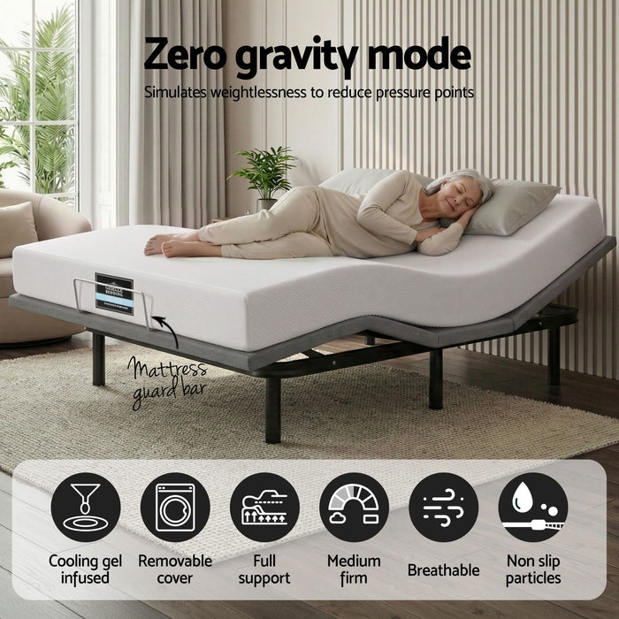 Artiss King size bed frame & Giselle Bedding King Mattress Combo, adjustable bed Base for Snoring Relief, Independent Head Foot Incline, Wireless Remote, Black,20cm Thickness
