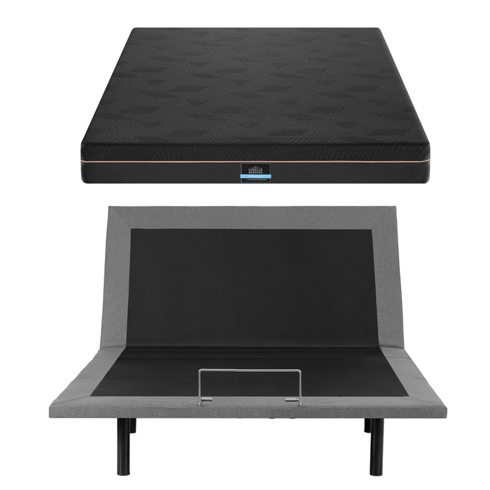 Artiss Double size bed frame with Giselle Bedding Double Mattress, adjustable bed Base Combo for Snoring Relief, Independent Head Foot Incline, Wireless Remote, Black,18cm Thickness