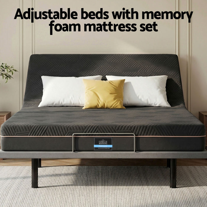 Artiss Double size bed frame with Giselle Bedding Double Mattress, adjustable bed Base Combo for Snoring Relief, Independent Head Foot Incline, Wireless Remote, Black,18cm Thickness
