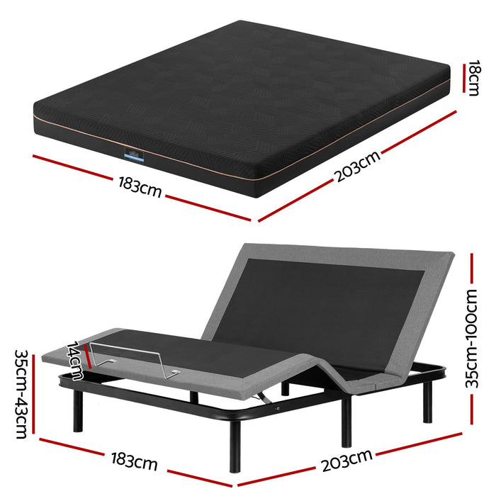 Artiss King size bed frame with Giselle Bedding King Mattress, adjustable bed Base Combo for Snoring Relief, Independent Head Foot Incline, Wireless Remote, Black,18cm Thickness