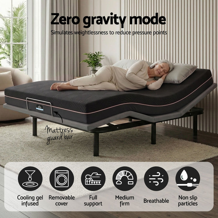 Artiss King size bed frame with Giselle Bedding King Mattress, adjustable bed Base Combo for Snoring Relief, Independent Head Foot Incline, Wireless Remote, Black,18cm Thickness