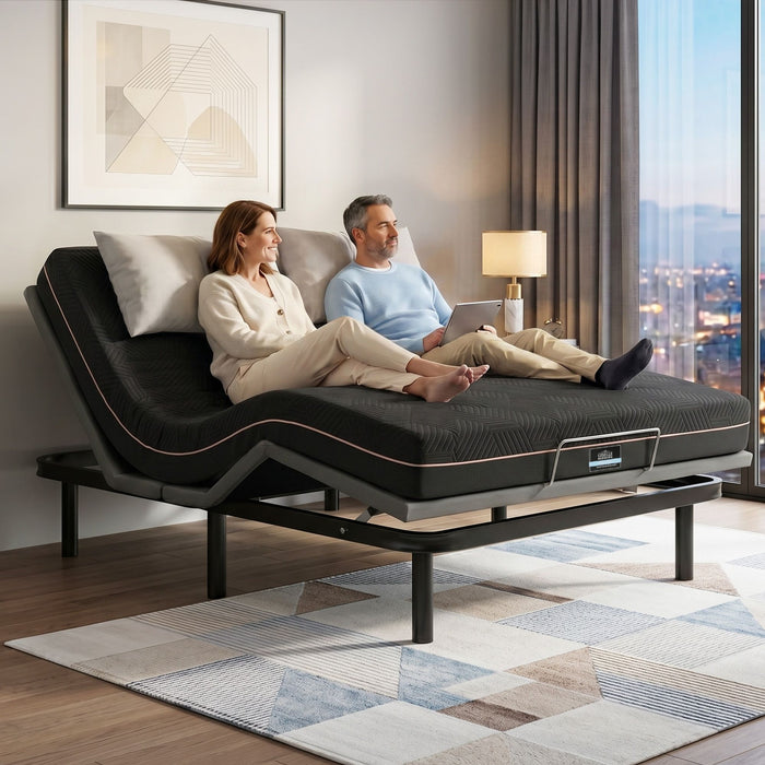 Artiss Queen size bed frame with Giselle Bedding Queen Mattress, adjustable bed Base Combo for Snoring Relief, Independent Head Foot Incline, Wireless Remote, Black,18cm Thickness