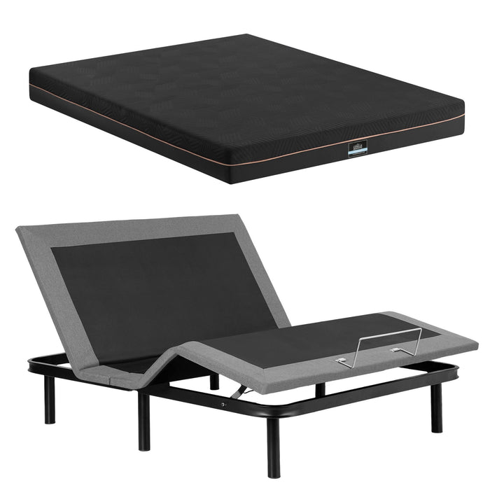 Artiss Queen size bed frame with Giselle Bedding Queen Mattress, adjustable bed Base Combo for Snoring Relief, Independent Head Foot Incline, Wireless Remote, Black,18cm Thickness