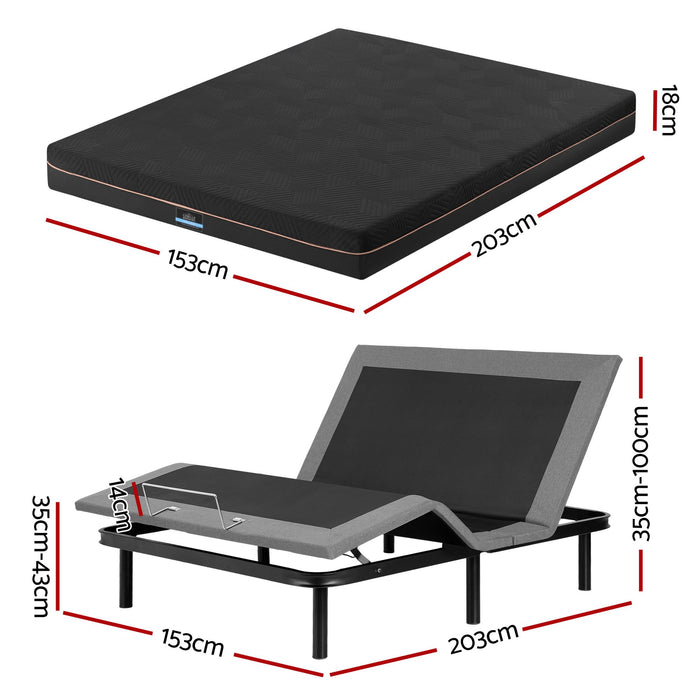 Artiss Queen size bed frame with Giselle Bedding Queen Mattress, adjustable bed Base Combo for Snoring Relief, Independent Head Foot Incline, Wireless Remote, Black,18cm Thickness