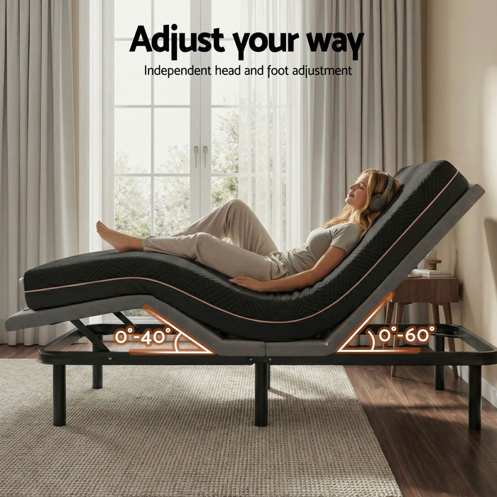 Artiss Queen size bed frame with Giselle Bedding Queen Mattress, adjustable bed Base Combo for Snoring Relief, Independent Head Foot Incline, Wireless Remote, Black,18cm Thickness