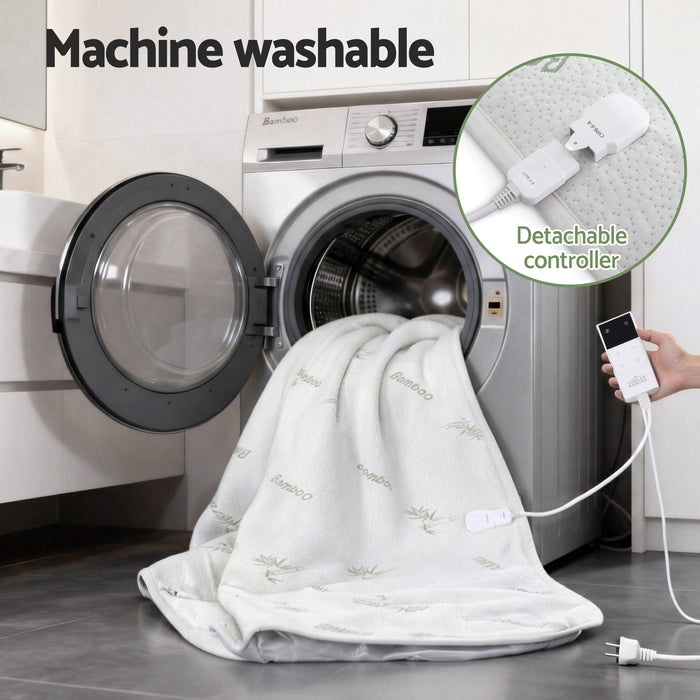 Giselle Electric Blanket Bamboo Fabric King Single Fitted Heated Pad Underlay Washable Winter