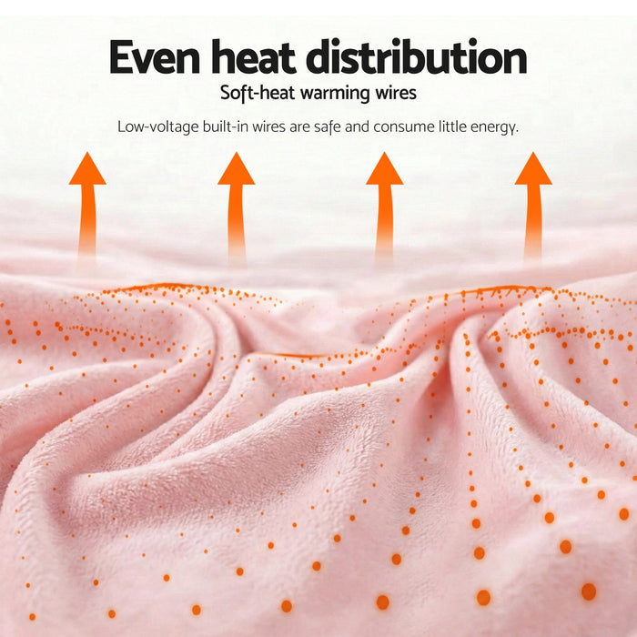 Giselle Electric Throw Rug Double Size 200x180cm Fleece Flannel Heated Blanket Pink