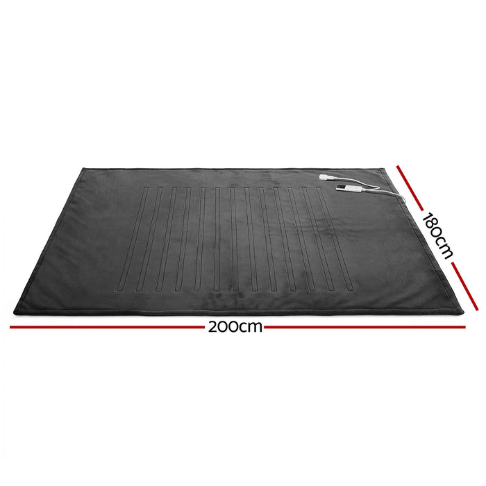 Giselle Electric Throw Rug Double Size 200x180cm Coral Fleece Heated Blanket Grey