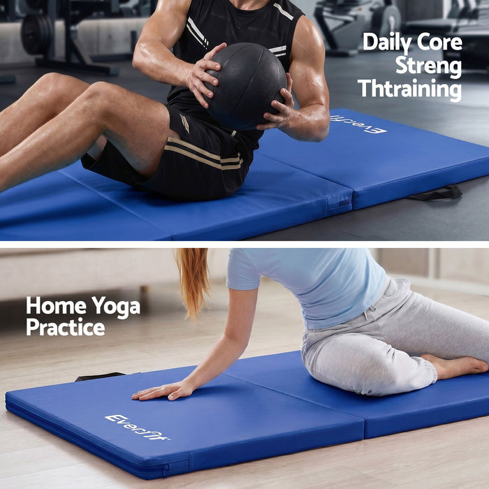 Everfit 180x60cm Gymnastics Mats Folding Exercise Floor Mat Portable 3 Fold Tumbling Mat Blue