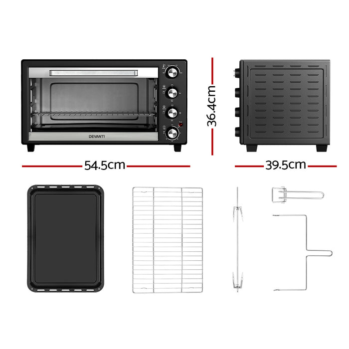 Devanti 45L Convection Oven Electric Fryer Ovens 1800W Black