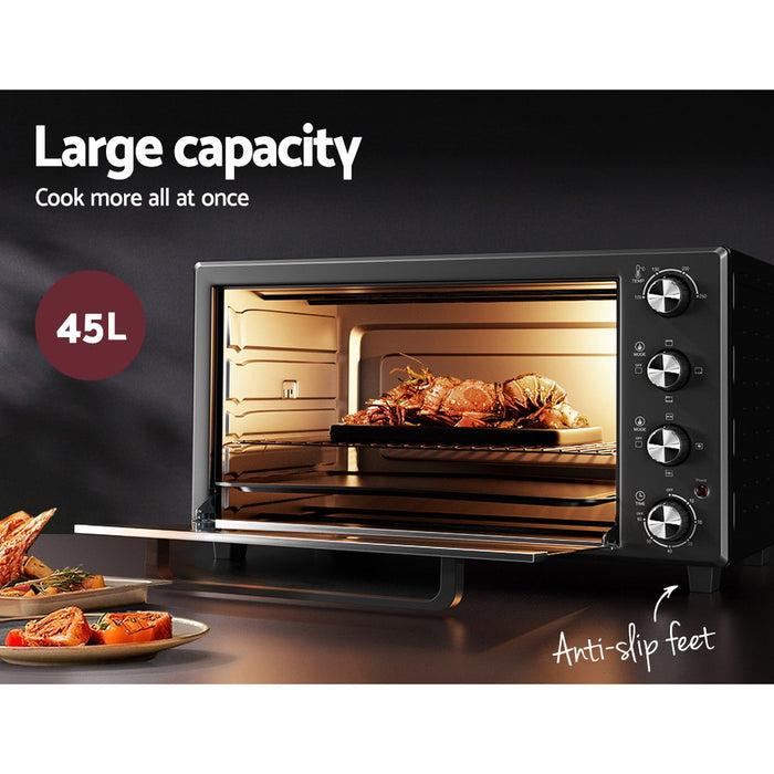 Devanti 45L Convection Oven Electric Fryer Ovens 1800W Black