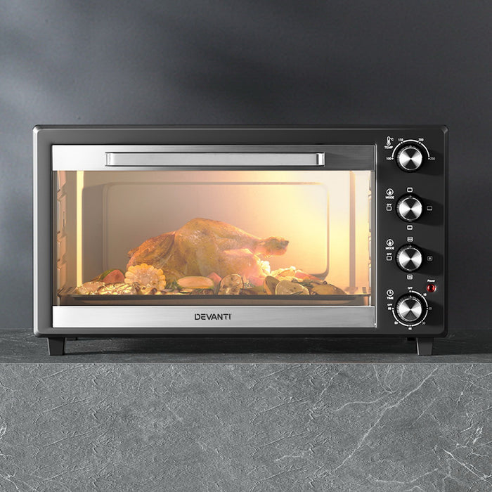 Devanti 45L Convection Oven Electric Fryer Ovens 1800W Black