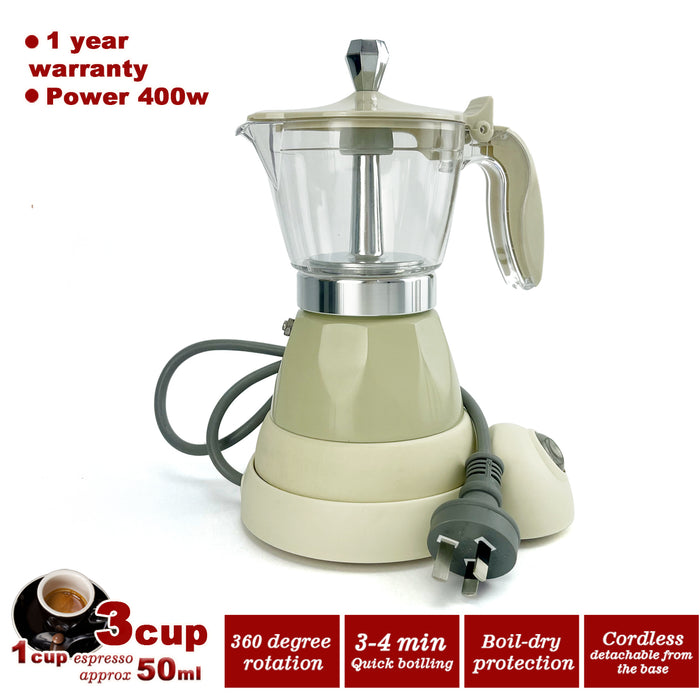 Latest Styles Electric Aluminum Espresso Moka Coffee Maker 3cups Italian Classic - Cream AUSTOCK