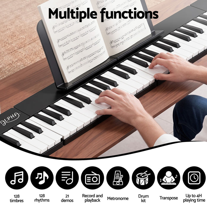 Alpha 88 Key Quad Folding Electronic Keyboard Digital Piano Portable MIDI Bluetooth Black