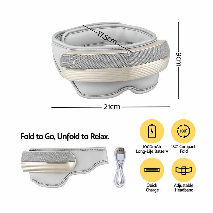 Livemor Eye and Head Massager with Heat, Eye Massager, Forehand and Temple Massager, Air Compression & Bluetooth Music, 5 Modes, 180° Foldable, Relaxation Gifts for Mom Dad Women Men