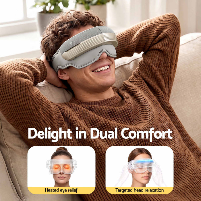 Livemor Eye and Head Massager with Heat, Eye Massager, Forehand and Temple Massager, Air Compression & Bluetooth Music, 5 Modes, 180° Foldable, Relaxation Gifts for Mom Dad Women Men