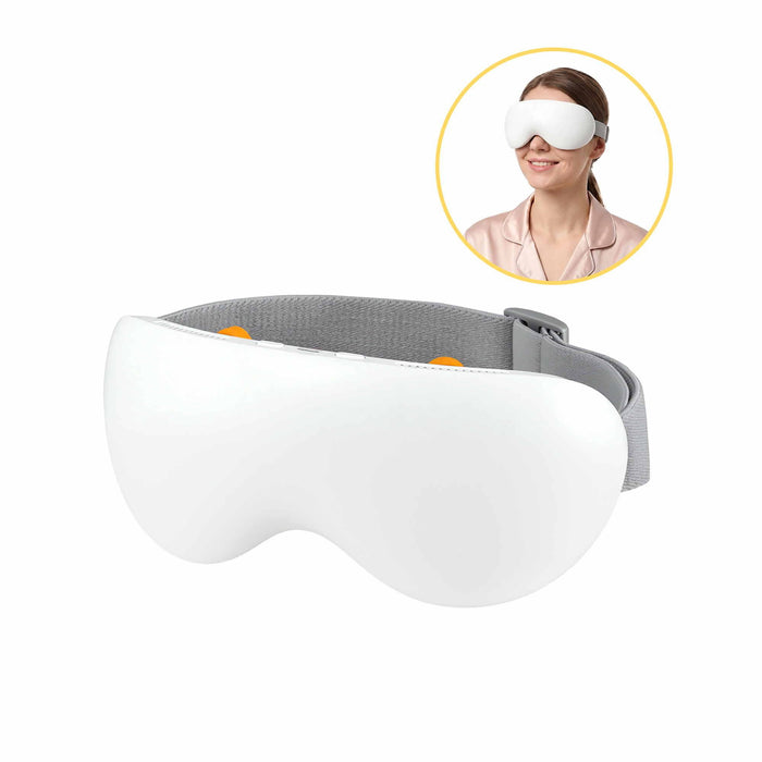 Livemor Eye Massager with Cooling & Heating | Dual Hot Cold Compress Goggles with 12 Vibrating Nodes for Migraine Relief | Wireless Bluetooth Eye Mask with 10Min Timer & 2400mAh Battery, White