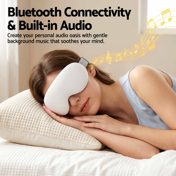 Livemor Eye Massager with Cooling & Heating | Dual Hot Cold Compress Goggles with 12 Vibrating Nodes for Migraine Relief | Wireless Bluetooth Eye Mask with 10Min Timer & 2400mAh Battery, White