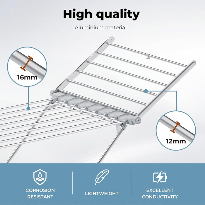 20 Bars Electric Heated Cloth Rack Airer Aluminum Indoor Portable Towel Drying