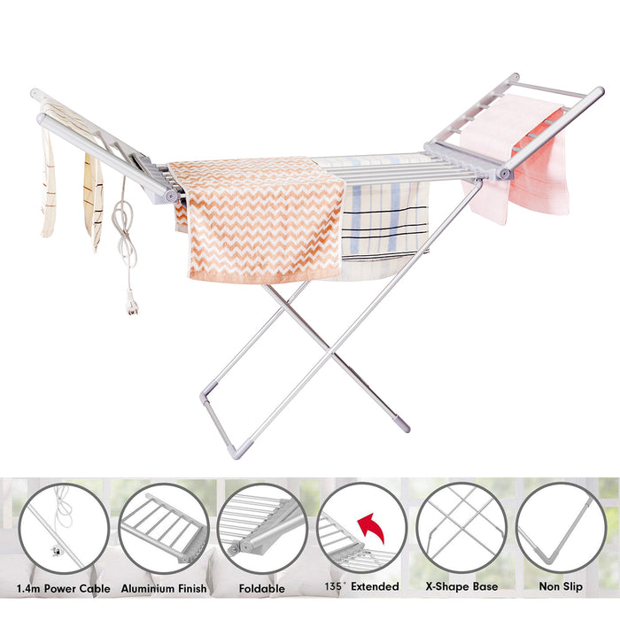20 Bars Electric Heated Cloth Rack Airer Aluminum Indoor Portable Towel Drying