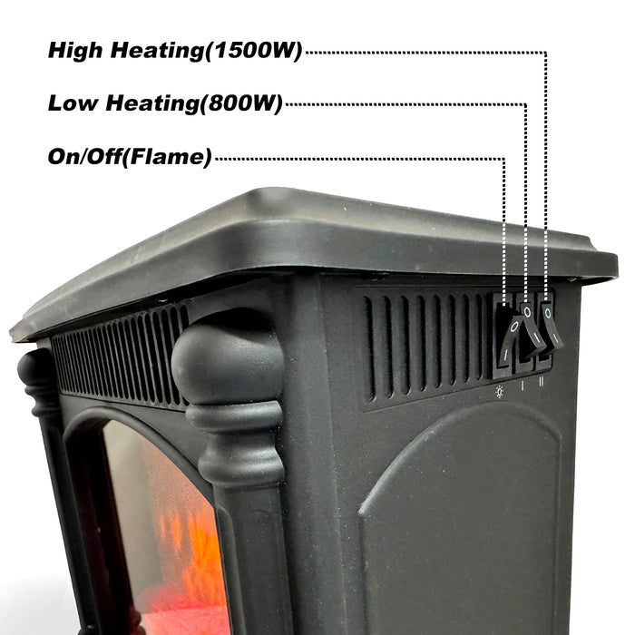 Electric Fireplace Free Standing Heater Lightweight Up to 20m² Realistic 3D Flame