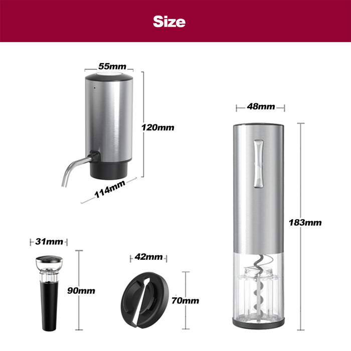 Electric Wine Opener Set 4-in-1, USB-C Rechargeable Corkscrew Bottle Opener, Wine Aerator with Foil Cutter, Stainless Steel Vacuum Wine Saver for Home Gift Set