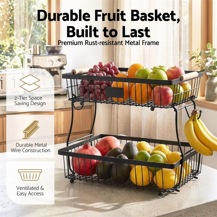 5-Star Chef 2 Tier Fruit Basket Bowl Detachable Kitchen Food Storage Stand