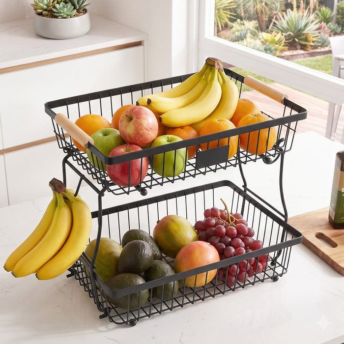 5-Star Chef 2 Tier Fruit Basket Bowl Detachable Kitchen Food Storage Stand