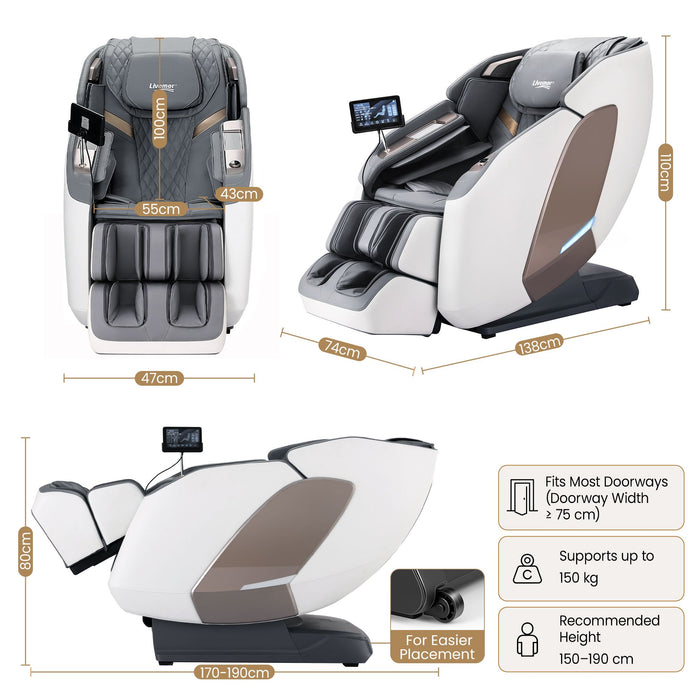 Livemor Prestige 4D Dual Mechanism Massage Chair, Full Body Zero Gravity Recliner with Extended SL Track, Body Scan, Air Compression, Waist Heating, Foot Rollers, Voice Control & Wireless Charging
