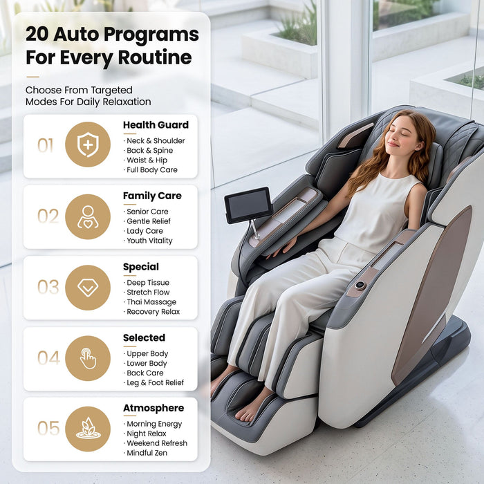 Livemor Prestige 4D Dual Mechanism Massage Chair, Full Body Zero Gravity Recliner with Extended SL Track, Body Scan, Air Compression, Waist Heating, Foot Rollers, Voice Control & Wireless Charging