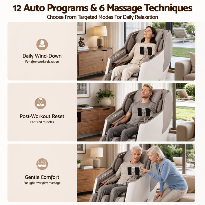 Livemor Elite 4D Massage Chair Recliner, SL Track Zero Gravity & Heat Auto Body Scan, 12 Auto Programs, 3 Zero-G Positions, Foot Rollers, Airbag Compression, Bluetooth Speaker, Wireless Charging