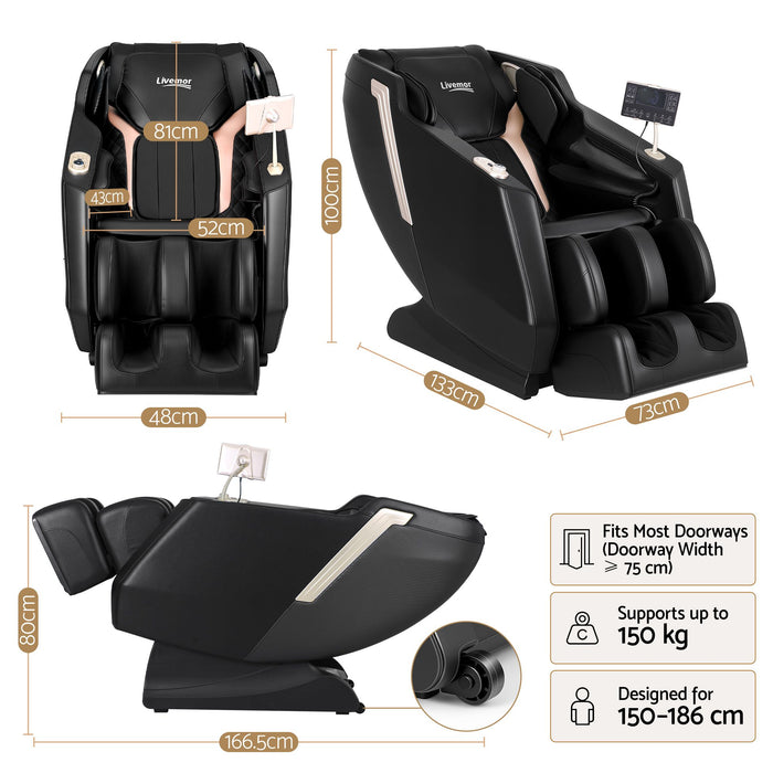 Livemor Flex Massage Chair Full Body with Heat Zero Gravity Recliner, 24 Airbags, Foot Massage, 6 Auto Programs, Voice Control, Bluetooth Speakers, Screen Control, Extendable Footrest