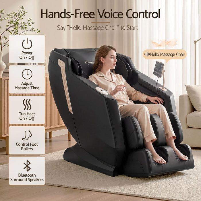 Livemor Flex Massage Chair Full Body with Heat Zero Gravity Recliner, 24 Airbags, Foot Massage, 6 Auto Programs, Voice Control, Bluetooth Speakers, Screen Control, Extendable Footrest