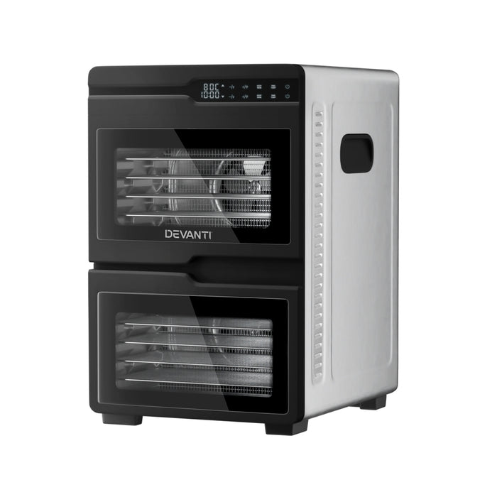 Devanti 12 Trays Food Dehydrator Dual-Zone Stainless Steel Fruit Jerky Dryer