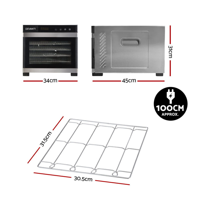 Devanti Food Dehydrator 6 Tray Fruit Dryer Jerky Maker With Stainless Steel Rack